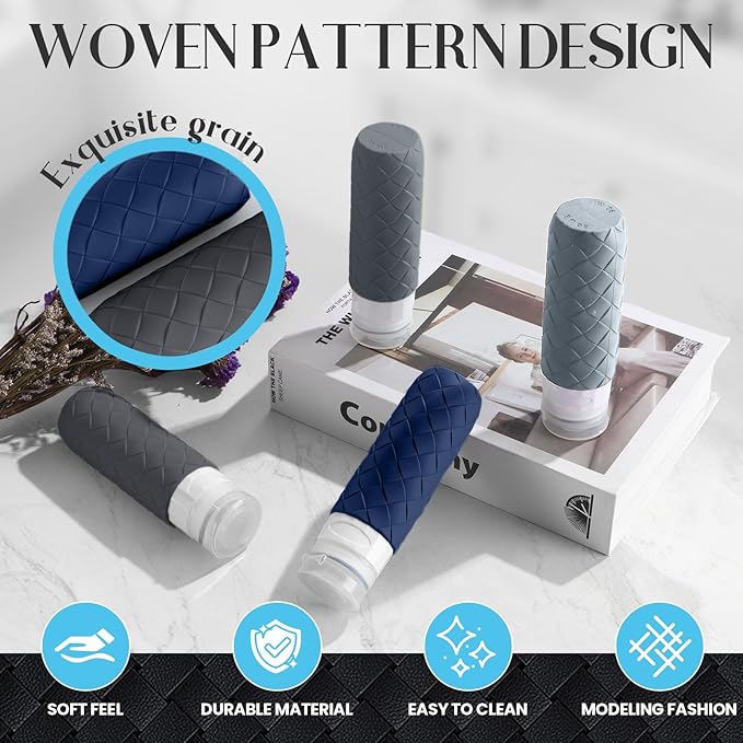 Travel Bottles for Toiletries, TSA Approved Silicone Travel Size Containers for Toiletries, BPA Free Leak Proof Refillable Essentials Accessories, Shampoo and Conditioner Bottles (Navy Blue)