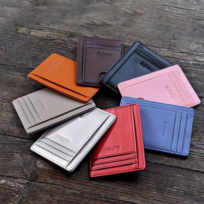 Buffway Slim Minimalist Front Pocket RFID Blocking Leather Wallets for Men and Women - Sand Chocolate