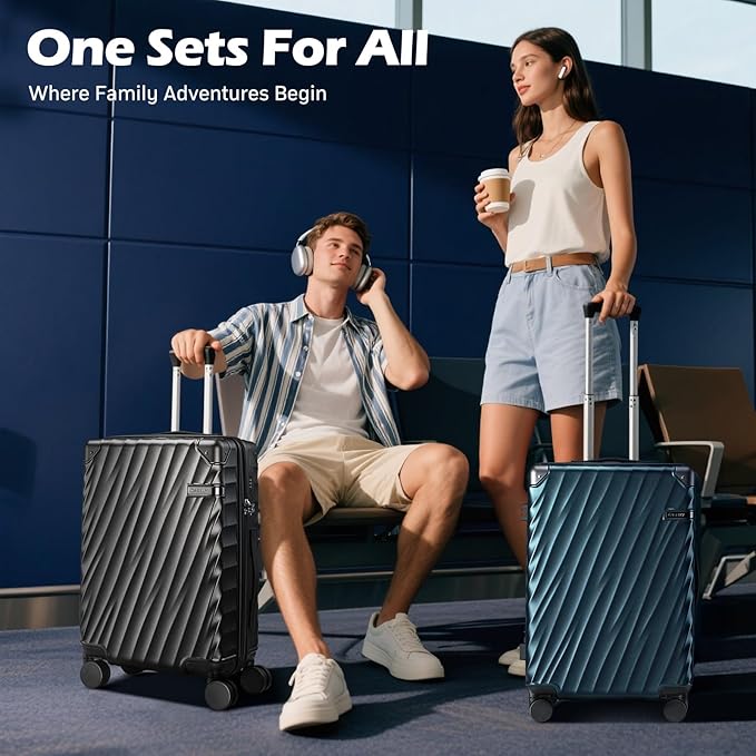 Luggage sets 3 piece with Spinner Wheels, PC Hard Shell Travel Luggage, Carry On suitcase with TSA Lock,YKK Zippers,Charcoal Metallic (Beige, 3 Piece Sets(20/24/28))