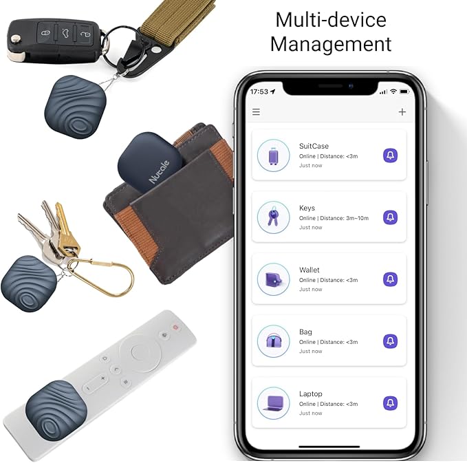 Findhting Key Finder Tag - Bluetooth Tracker Item Locator with Key Chain - Both iOS and Android Compatible for Keys Pet Wallets or Backpacks and Tablets (Blue-One)