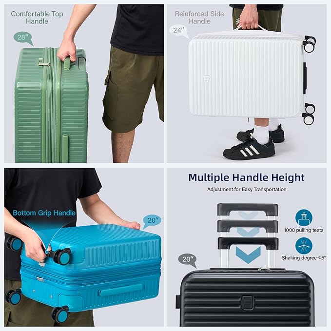 Hard Shell Suitcases Expandable Travel Luggage Sets 3 Piece, Carry on and Check in 3 Piece Luggage Suitcase Sets with Spinner Wheels Cup Holder Charger Built in (White, 20/24/28)