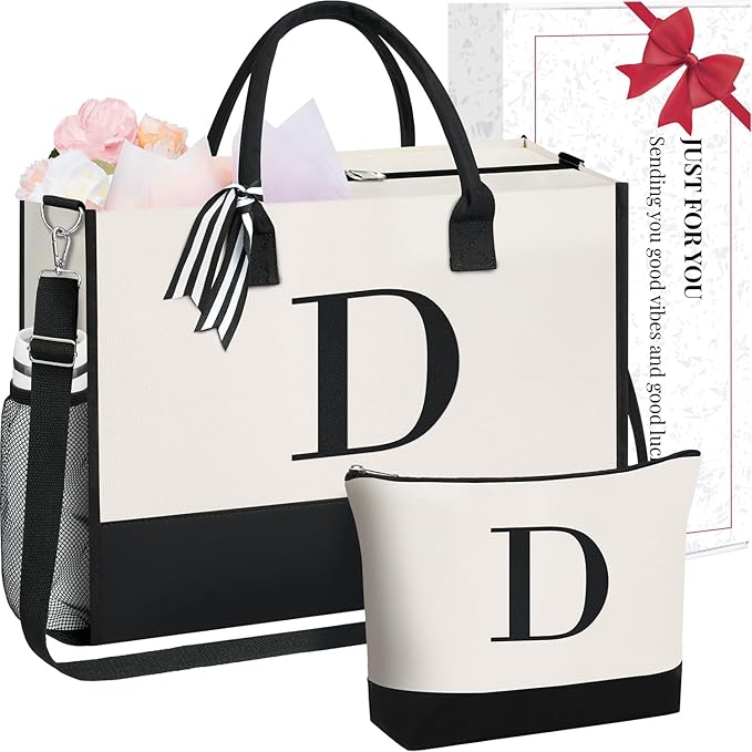BAGAIL Initial Tote Bag, Personalized Birthday Gifts for Women, Teacher, Friends, Mom, Wedding, Monogrammed Beach Bag