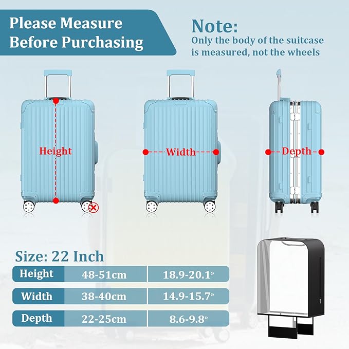 Upgraded Elastic Suitcase Covers for Luggage - Stretchable Black Cloth + Clear TPU, Fit 22 Inch Travel Suitcase, Waterproof & Anti-Scratch, Includes Free Red Luggage Tag