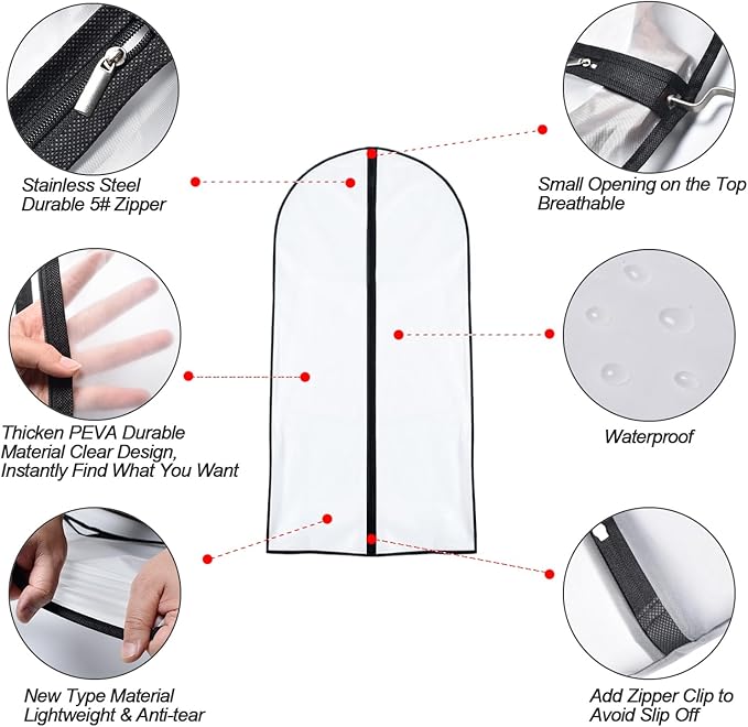 Garment Bags for Hanging Clothes 24'' x 48'' (Set of 6) Suit Covers for Closet Garment Bag Suit Cover for Suits Jacket Dresses Clothes Storage [Upgraded Version]