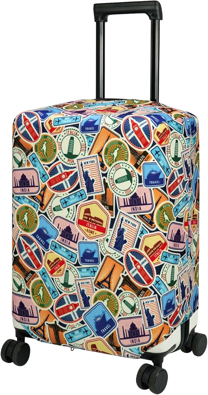 HYPER VENTURE Washable Luggage Cover - Fashion Suitcase Protector Fits 18-22 Inch Luggage (World Voyage, S)