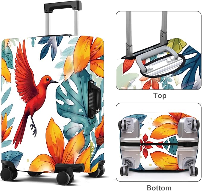 Luggage Cover Washable Suitcase Protector Anti-Scratch,Stretchable Fit for 20-34Inch Luggage Durable Travel Bag Cover with Zipper Closure (Bird, M(fits 24-26Inch suitcase))