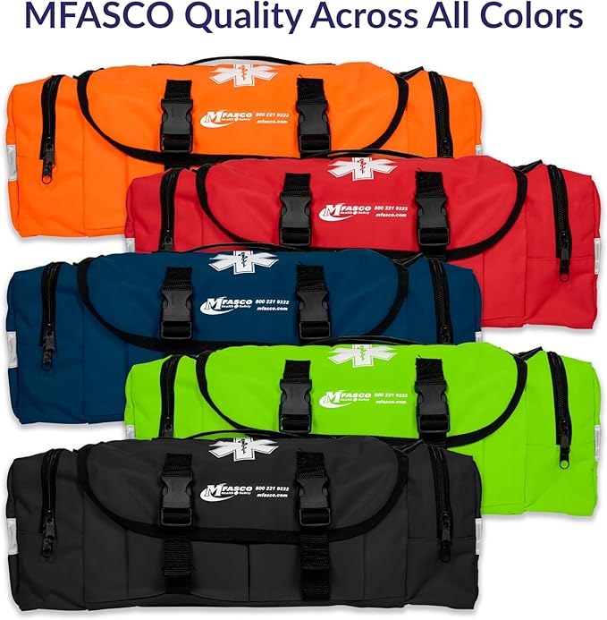 MFASCO First Aid Kit - Fully Stocked Portable Reflective Bag -First Responder Emergency Response Kit-for Natural Disaster Preparedness-Customizable Storage-Includes 415 Pcs First Aid Supplies-Black