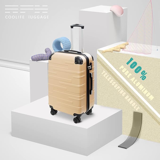 Coolife Luggage Suitcase Carry-on Hardside Travel Luggage TSA Lock Spinner Telescopic Handle