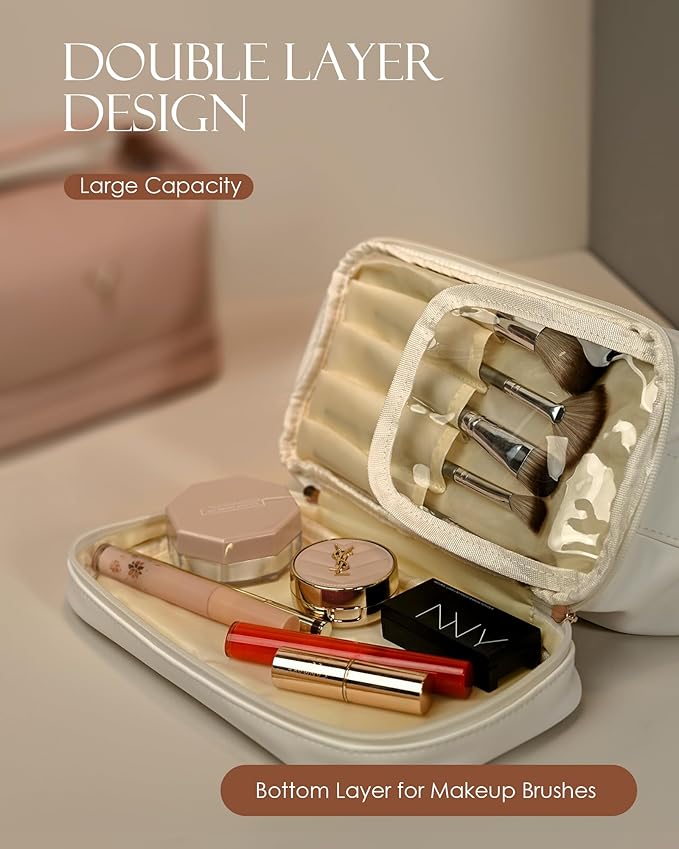 Cute Gifts for Women, Personalized Makeup Bag with Handle, Initial Double Layer Cosmetic Bag with Makeup Brush Organizer, Teacher Appreciation Gifts for Women, Gifts for Friends Female Mom