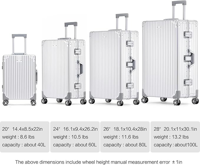 Metal All Aluminum Carry-on Luggage TSA Customs Lock Zipperless Silent Rotary Wheel Business Suitcase Aluminum Frame Set (red, 26 '')