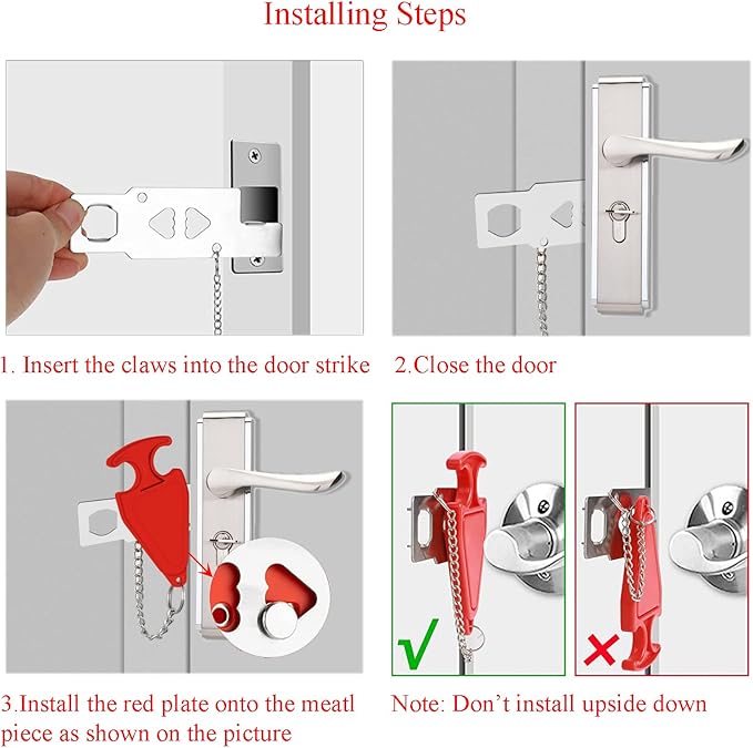 Portable Door Lock for Hotel Home Apartment, Door Blocker Security No Drill Door Lock for Privacy and Safety Portable Safety Locks for Kid Women -2 Pack