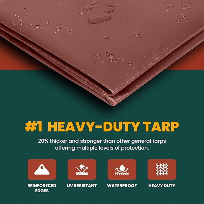 Large Waterproof Tarp - Heavy Duty 10 Mil Thick Poly Tarpaulin Ideal for Canopy Tents, Boats, RV or Pool Covers - Multipurpose Protective Tarps with Grommets for Indoor and Outdoor Use | 10' x 10'
