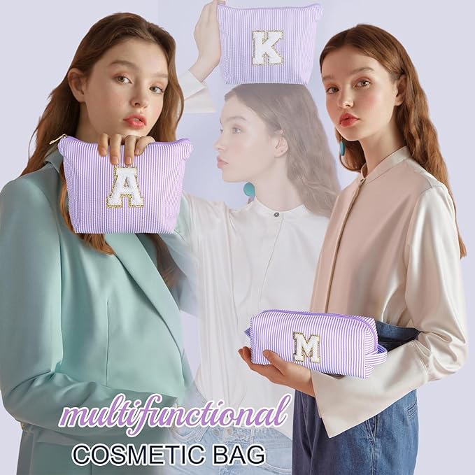 YOOLIFE Travel Makeup Bag Organizer - Small, Initial, Teen Girl Gift for Travel or Birthday