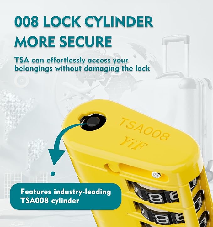 ANVIL TSA Approved Luggage Locks – High Security TSA008 Combination Travel Locks with Inspection Indicator for Suitcases and Backpacks. (3, Yellow)