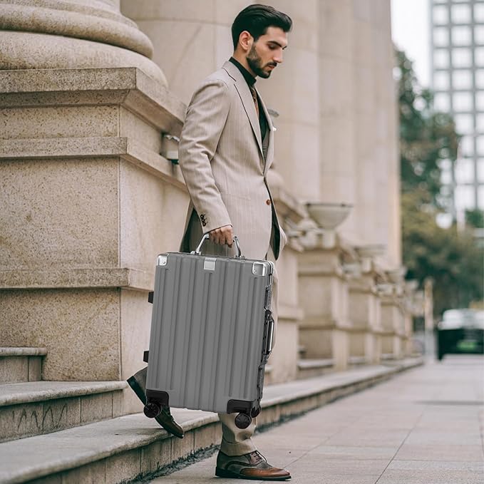 Krute Checked Aluminum Frame Suitcase 24 Inch Zipperless Luggages Hardside PC Luggage With Spinner Wheels TSA Lock USB Charger Suitcases(1 Piece)