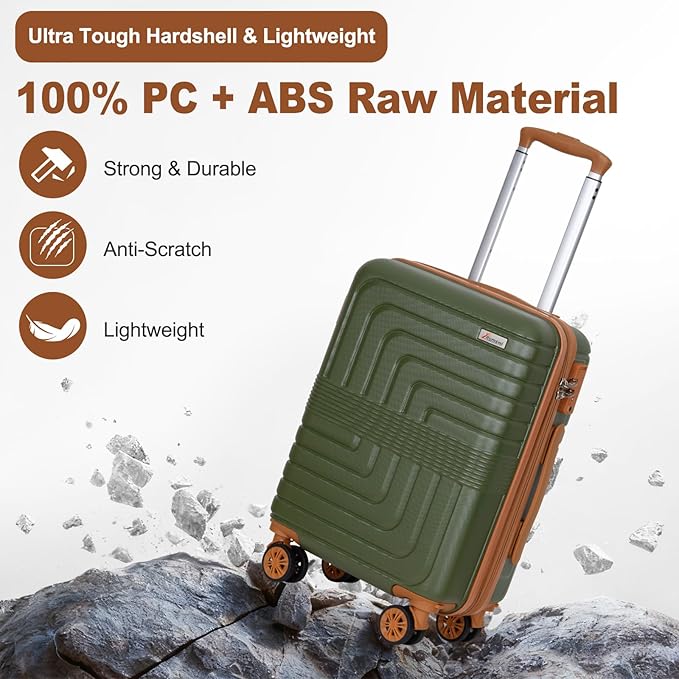 Romswi Luggage Sets 3 Piece Expandable PC+ABS Suitcases, Durable Hardshell Lightweight Suitcase Set with TSA Lock Dual Spinner Wheels, 21/24/28 Inch,Olive Green