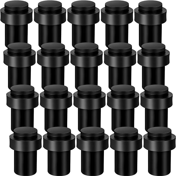 Chumia 6 Pcs Door Stopper Mounted Floor Stops Stainless Steel Cylindrical Stopper Modern Decorative Rubber Bumper Stops Holder Wall Protector for Bottom or Top of Door (Black)