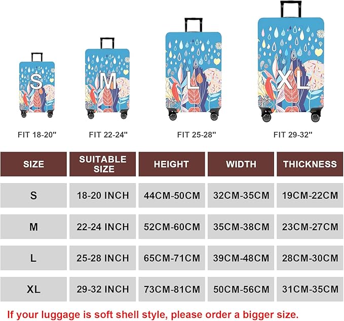 WUJIAONIAO Travel Luggage Cover Baggage Suitcase Cover Protector Skins 18-32 Inch (rainy season, M (for 22-24 inch luggage))