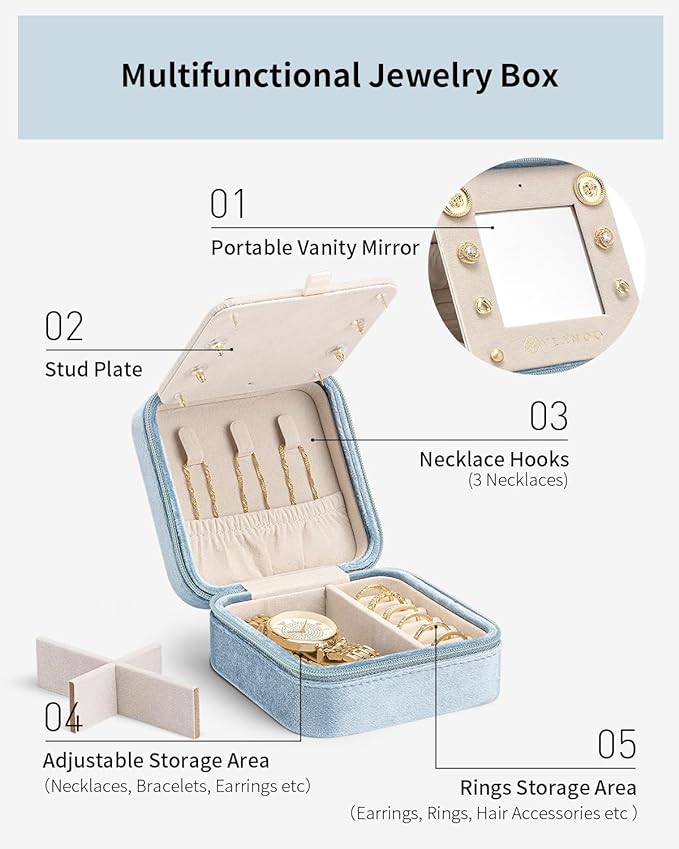 Vlando Valentines Day Gifts for Her, Bridesmaid Gifts for Women, Bridesmaid Proposal Gifts Unique Gifts, Wedding Travel Essentials Small Jewelry Box, Travel Jewelry Case - Letter G, Blue