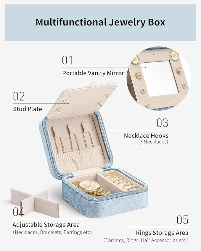 Vlando Travel Jewelry Organizer for Women - Necklace, Earring & Ring Organizer - Blue