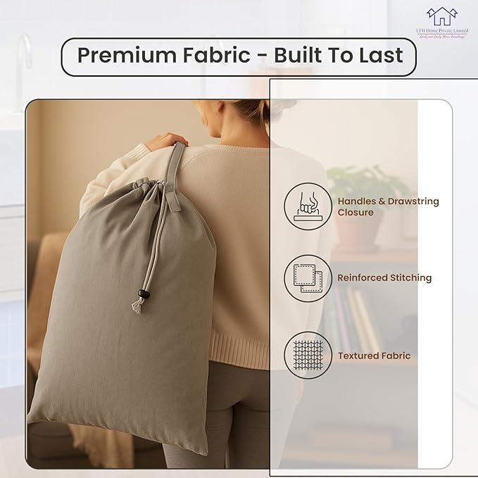 LFH Home Cotton Canvas Large Laundry Bag with Handle, Heavy Duty Drawstring Closure Washable Laundry Bags, School Travel, Home, Hotel, College Dorm, Organizer Sack, Toys Clothes 28x36 (Pack of 4)-Grey