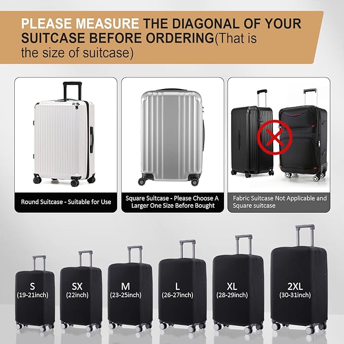 Travel Luggage Cover Suitcase Protector Scratch-Resistant Fit 19-31 Inch, Not Included Suitcase (Black, L(26-27inch))