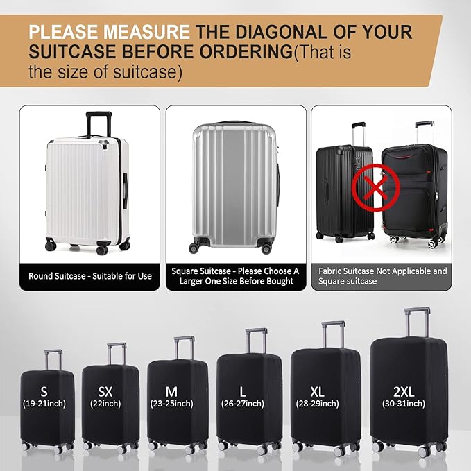 Travel Luggage Cover Suitcase Protector Scratch-Resistant Fit 19-31 Inch Suitcase, Not Included Suitcase (Black, XL(28-29inch))