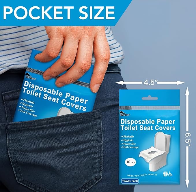 Disposable Toilet Seat Cover - 100 Count Large Flushable Toilet Seat Covers for Travel, Disposable Toilet Seat Cover for Kids, Potty Training & Public Restrooms, Travel Size Paper Seat Covers