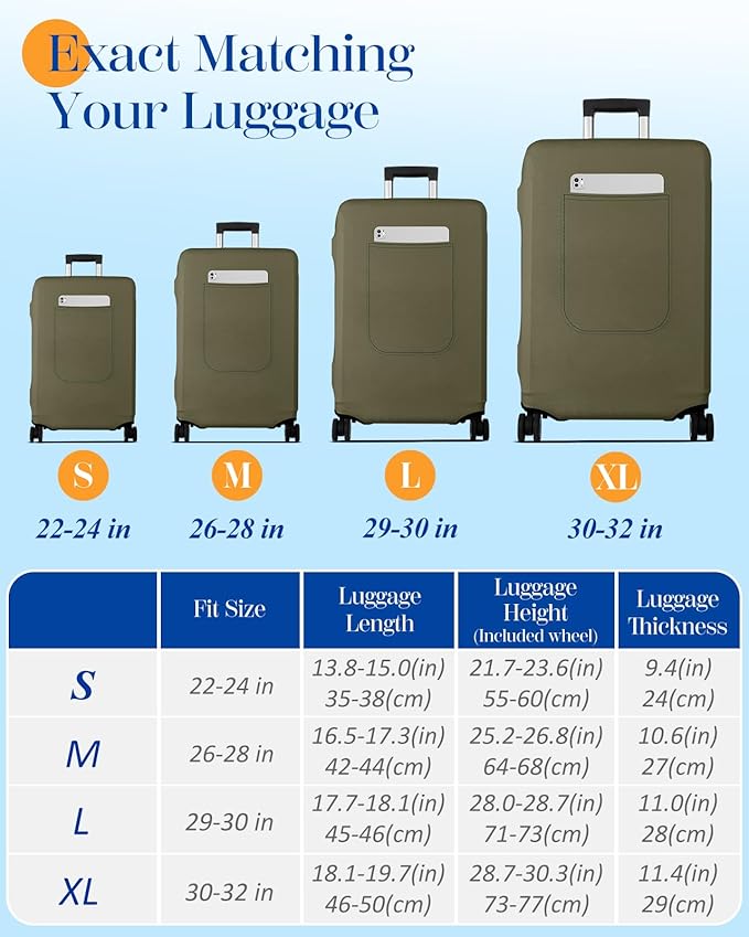 Slohif Luggage Cover for Suitcase Tsa Approved Protector - Luggage Sleeve Suit Case Cover Travel Stretch Large Baggage Case Protective Washable Fit 29-30 Inch Green