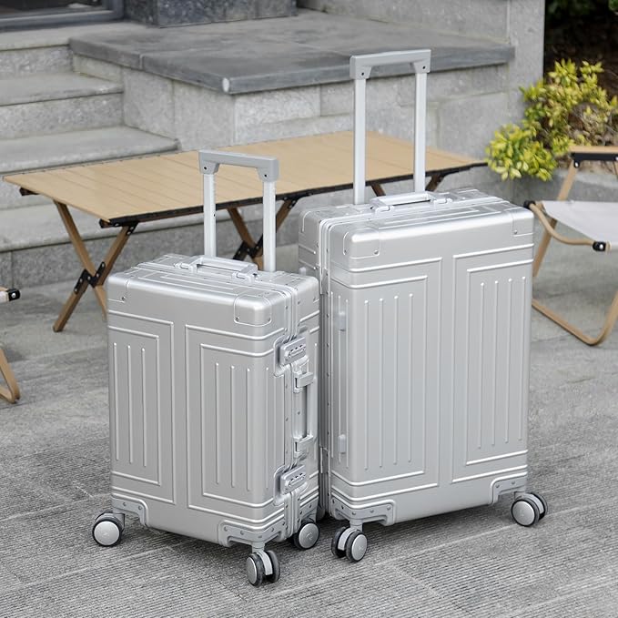 All Aluminum Magnesium 20/26 Luggage Set，Cut from Whole Aluminum Sheet，22x14x9 Airline Approved ，（3rd Generation，Premium Magnesium Metal zipperless suitcase ） (silvery, 20in+26in)