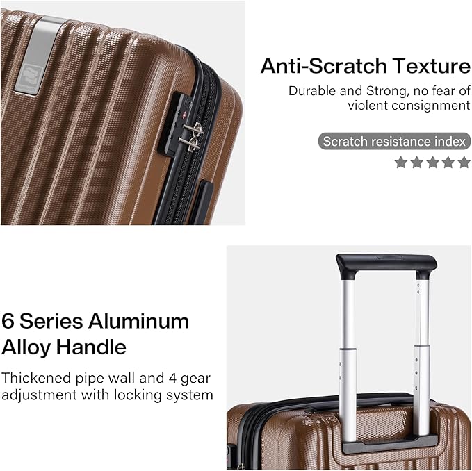 Hanke 24 Inch Expandable Checked Luggage Lightweight PC Hard Case Luggage Suitcases with Wheels TSA Luggage Rolling Large Suitcase Travel Luggage Bag for Go to University(Brown)