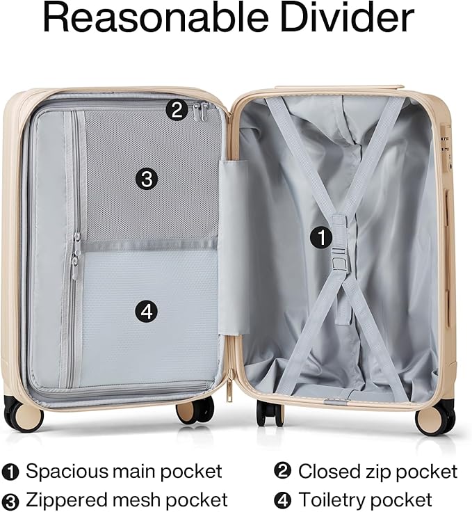 Hanke Expandable Hardshell Luggage Sets 3 piece Carry on Luggage with Wheels Suitcases Lightweight Checked Travel Luggage Rolling Large Suitcase Travel Luggage Bag Woman Men 20/24/29" Cuba Sand Pink