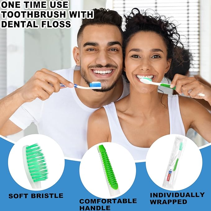 Disposable Toothbrushes with Toothpaste and Floss,200pcs Single Use Individually Wrapped Disposable Travel Toothbrushes and Dental Floss Kit Bulk for Homeless,Airbnb,Dentist,Hotel(5 Colors)