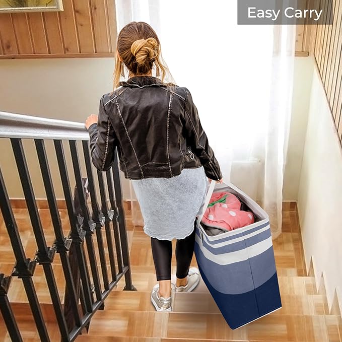 HomeHacks 2-Pack Large Laundry Basket, Waterproof, Freestanding Laundry Hamper, Collapsible Tall Clothes Hamper with Extended Handles for Clothes Toys in the Dorm and Family (Blue, 100L)