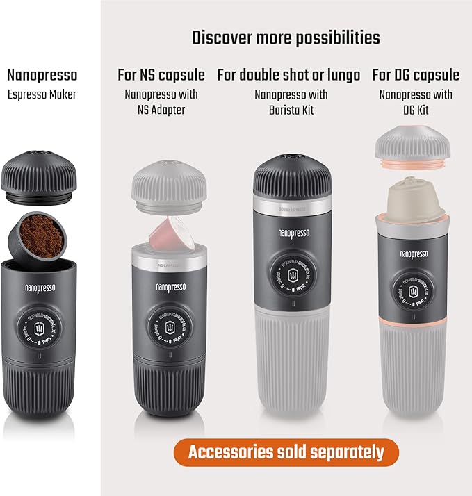 WACACO Nanopresso Portable Espresso Maker Bundled with Protective Case, Upgrade Version, Mini Travel Coffee Machine, Perfect for Camping, Travel and Office (Elements Chill White)