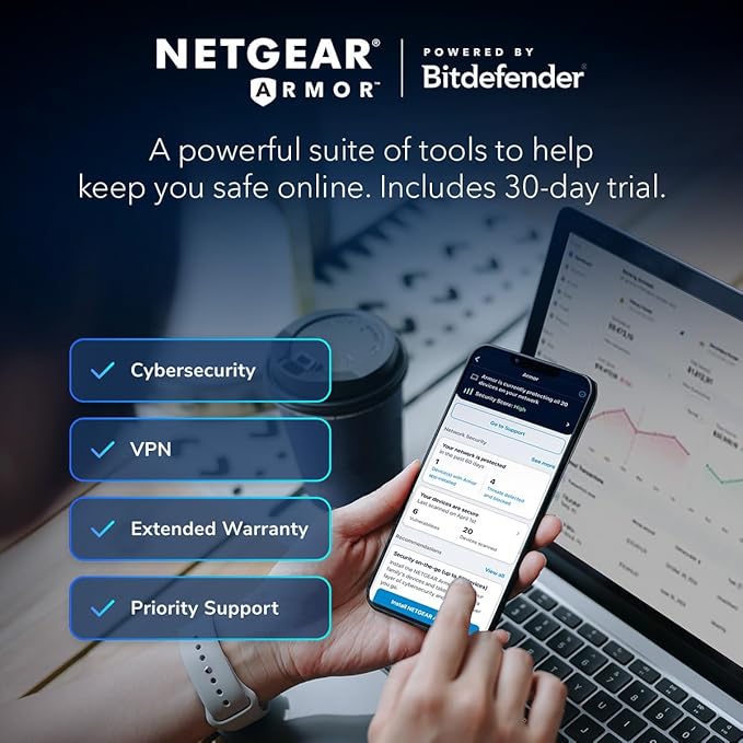 NETGEAR Nighthawk Dual-Band WiFi 7 Router (RS150) - Security Features, BE5000 Wireless Speed (up to 5.0 Gbps) - Covers up to 2,250 sq. ft., 80 Devices - 2.5 Gig Internet Port