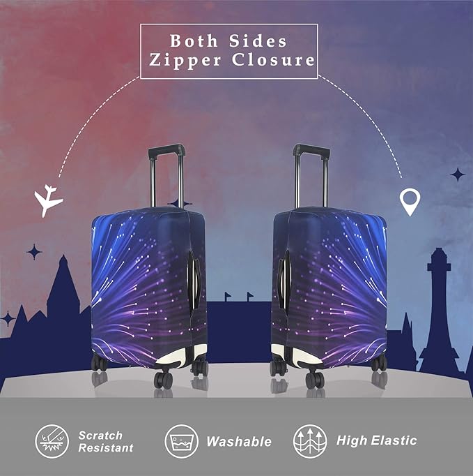 Explore Land Travel Luggage Cover Suitcase Protector Fits 27-30 Inch Case (Fireworks, L)