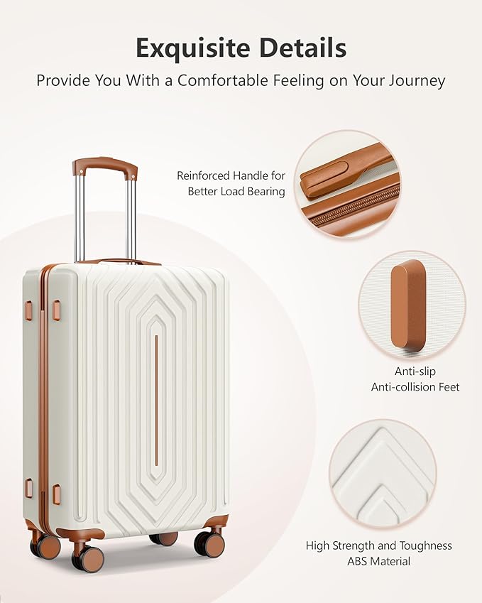 Luggage Sets 3 Piece Hardside Suitcase with Double Spinner Wheels Durable Lightweight Shell with Tsa Lock (20/24/28in) White
