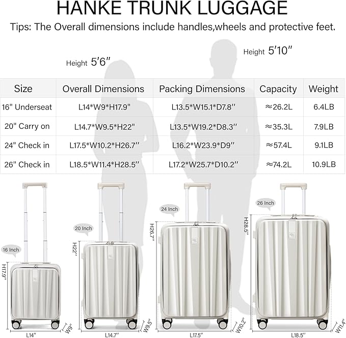 Hanke 24 Inch Checked Luggage PC Hard Case Luggage Top Opening Aluminum Frame Travel Luggage Suitcases with Wheels for Woman Men.(Ivory white)