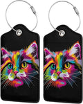 Cat Leather Luggage Tag with Stainless Steel Ring, Fun Name Id Card Cover Travel Bag Tag Set, Suitable for Travel Bag Luggage Women Men 1 PCS