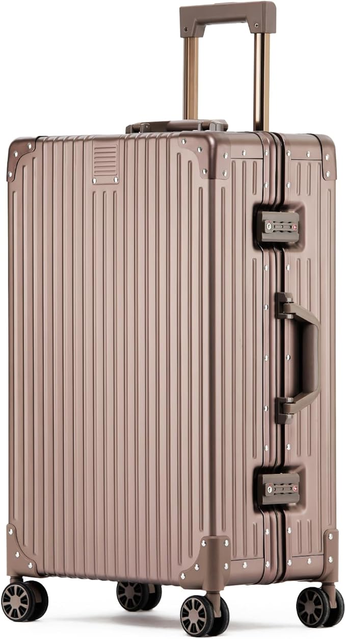 Metal All Aluminum Carry-on Luggage TSA Customs Lock Zipperless Silent Rotary Wheel Business Suitcase Aluminum Frame Set (titanium gold, 24 '')