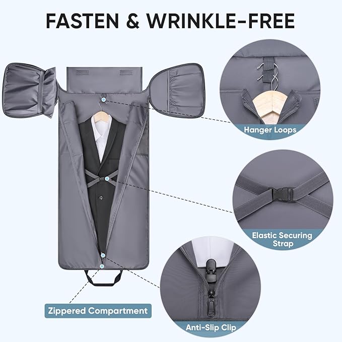 BALEINE Convertible Garment Bag with Shoe Compartment, 2 in 1 Carry on Garment Duffle Bags for Travel, Suit Bag for Men Women (Gray)