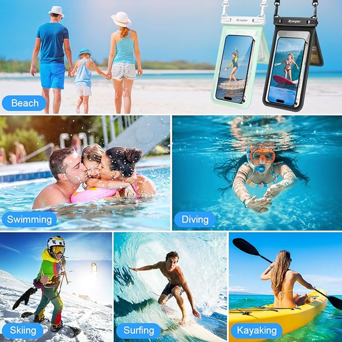 Double Space Waterproof Phone Pouch, 2 Pack Waterproof Phone Case with Lanyard for iPhone 16 15 Pro Max Galaxy S23 Pixel 7a up to 8.5’’, Cellphone Dry Bag for Beach Vacation Travel Cruise Essentials