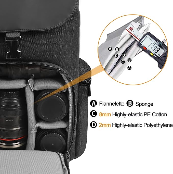 CADeN Camera Backpack Canvas Camera Bag for DSLR/SLR Mirrorless Camera with 15.6 inches Laptop Compartment, Camera Case Compatible for Sony Canon Nikon Cameras and Lens Tripod Waterproof Black