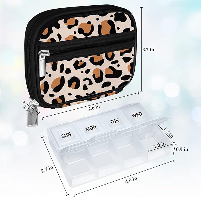 Serfeymi Weekly Travel Pill Organizer Pill Case for Purse with Removable 7 Day Pill Box, Fashionable Travel Medicine Organizer Pill Container for Medicine, Vitamin, Supplement - Brown 02