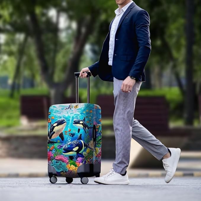 Killer Whale Luggage Cover Elastic Universal Luggage Covers for Suitcase Fit 30-32 Inch Zip Closure Suitcase Cover Protector for Travel Business Anti-Scratch Baggage Covers Case