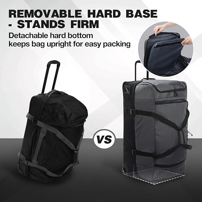 REDCAMP Large Rolling Duffle Bag with Wheels and Handle, 33-Inch Durable Heavy Duty Wheeled Travel Duffel Luggage, 2 Layers of Space