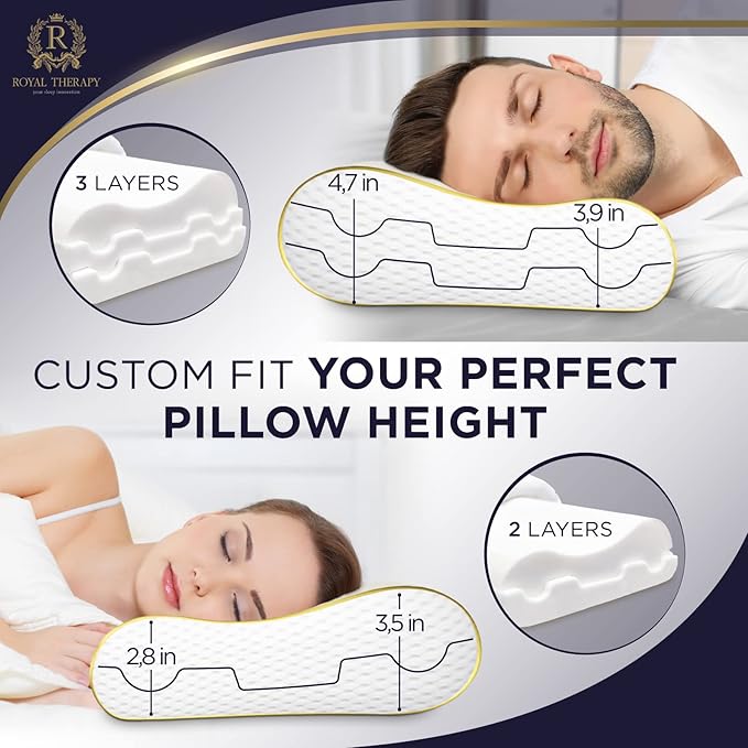 Royal Therapy 2-Pack Queen Memory Foam Pillow, Cervical, Queen Contour, Orthopedic Pillow for Neck Support, Neck Pain, Side Sleepers, CertiPUR-US