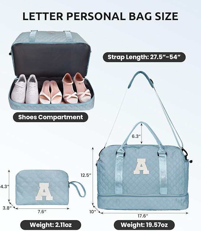 Gifts for Daughter - Personalized Kids Weekender Bag with Shoe Compartment, Monogram Overnight Bag, Travel Bag with Makeup Bag, Sister, Friend, Girlfriend Gifts (Letter M)