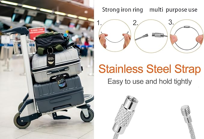 2 Pack Luggage Tags for suitcases Funny Cute Smiley Face We're All Mad Here Luggage Tag, Leather Stainless Steel Loop Label Tag for Men Women Travel Bag Suitcase(Smiley)